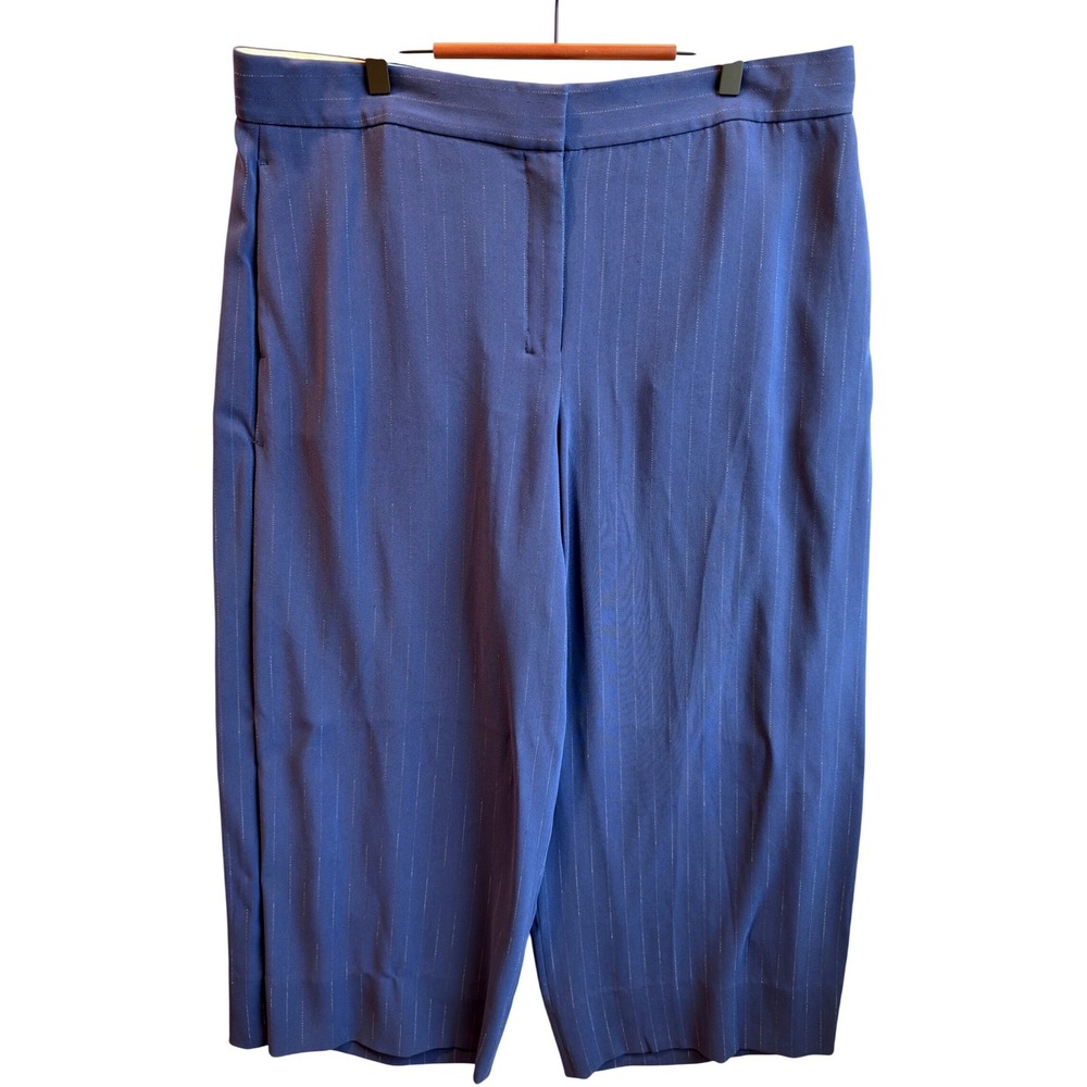 MM.LaFleur Pinstripe Trousers Women 16 Blue Wide Leg Career Japan Fabric Cupro